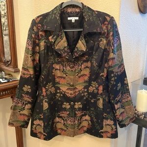CAbi Women Chinoiserie Jacquard Asian Tapestry Button Jacket Size XL